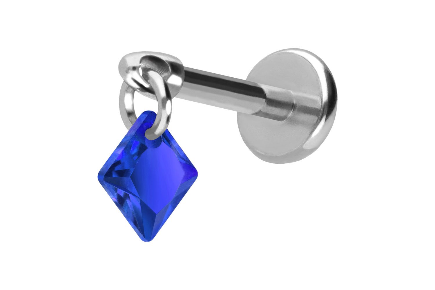 Titan Labret Piercing mit Push Fit KRISTALLQUADRAT